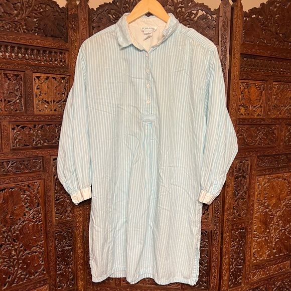 Vintage Komar Sky Blue Striped Nightgown Size Small - Picture 1 of 11